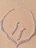 3/4PC Women's Fashion Zircon with Water Zircon Geometric Necklace Earrings Bridal Wedding Accessories