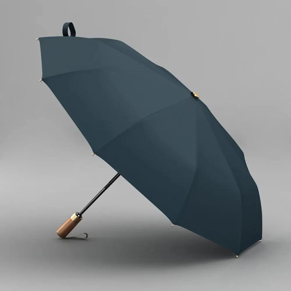 W pełni automatyczne parasole z drewnianą rączką Męskie Składane Czarne Biznesowe Wysokiej klasy Parasol z Drewnianą Rączką Do Użytku W Słońcu i Deszczu