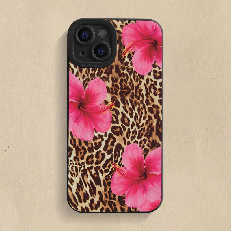 Leopard Print Flowers Phone Case For iPhone 16 15 Pro Max 14 Pro 13 12 11 16E 7 8 Pus XR XS X SE2 Shockproof Silicone Soft Cover