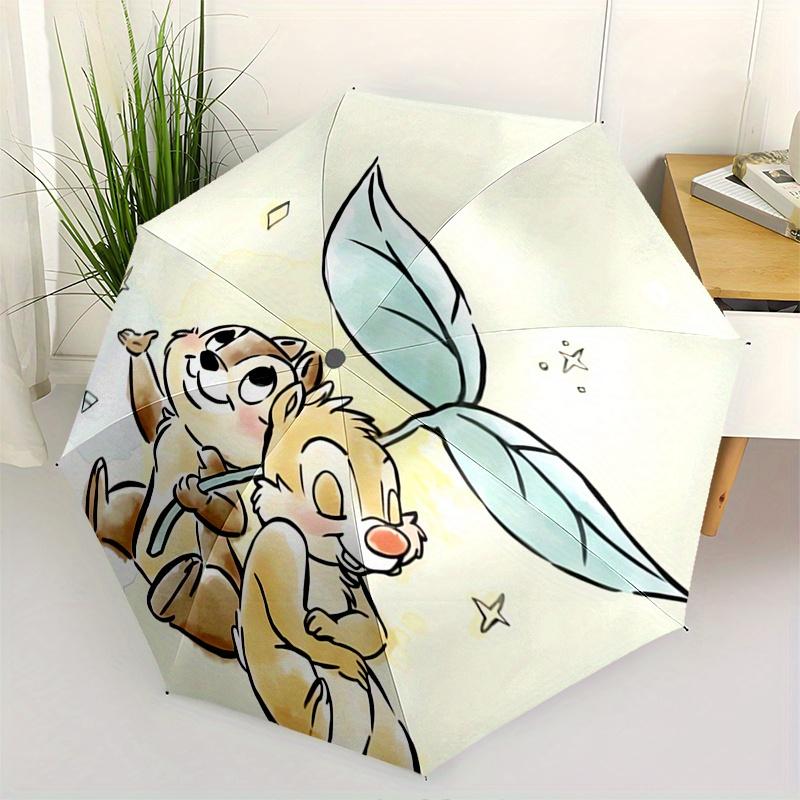 

Chip and Dale Themed Automatic Opening and Closing Folding Umbrella, Reinforced 8 Ribs, Compact Travel Design, Fashionable Folding Umbrella,