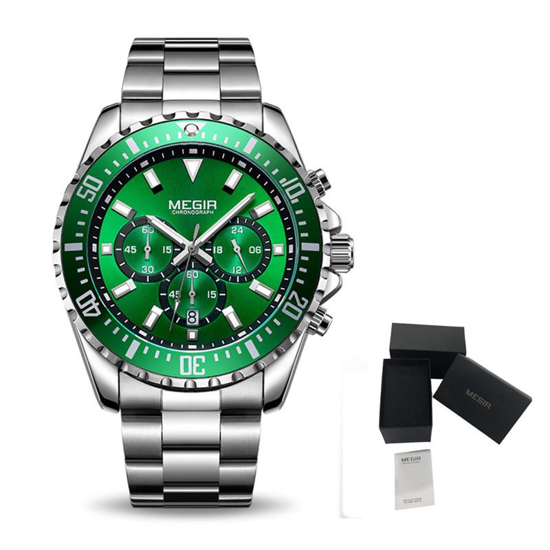 MEGIR Business Watches Men Luxury Quartz Luminous Wristwatch Waterproof Stainless Steel Chronograph Clock Date Reloj Hombre 2064