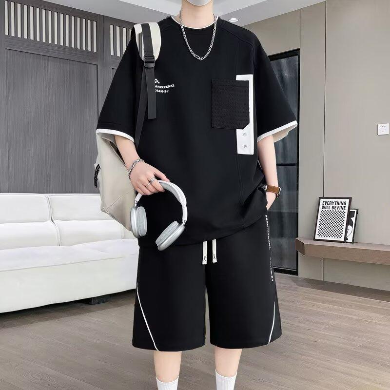 Men'S Casual Sports Suit New Summer Two-Piece Set Ice Silk Short-Sleeve T-Shirt And Shorts For Men