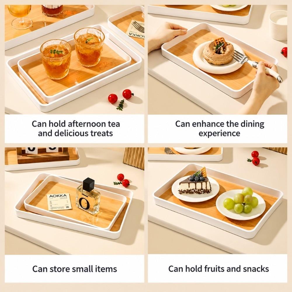 Imitation Wood Grain Storage Tray Stackable Dessert Fruit Tray Food Serving Tray Restaurant Table