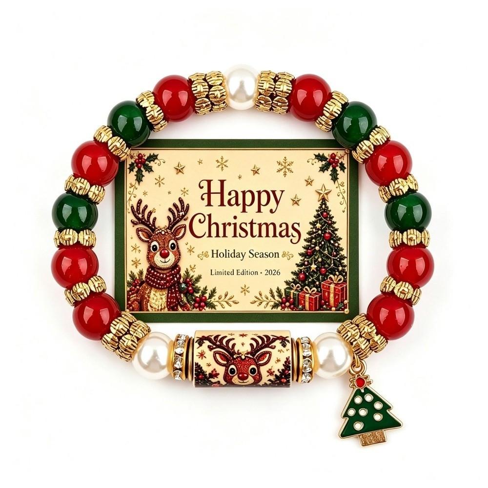 Santa Claus Beaded Bracelet Crystal Pearl Women Bangle Christmas Themed Christmas Bracelet  Girl