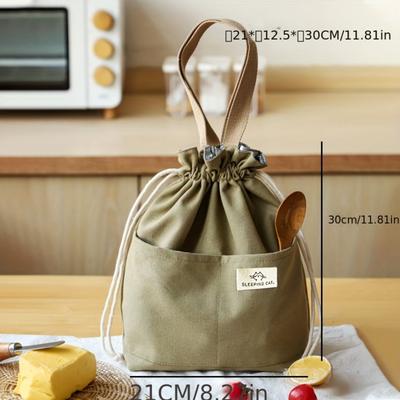 Exquisite Canvas Lunch Bag, Drawstring Style, Outdoor Beach Accessory, Picnic Supplies, Camping Pouch, Compact And Portable, Unisex, Directional Item