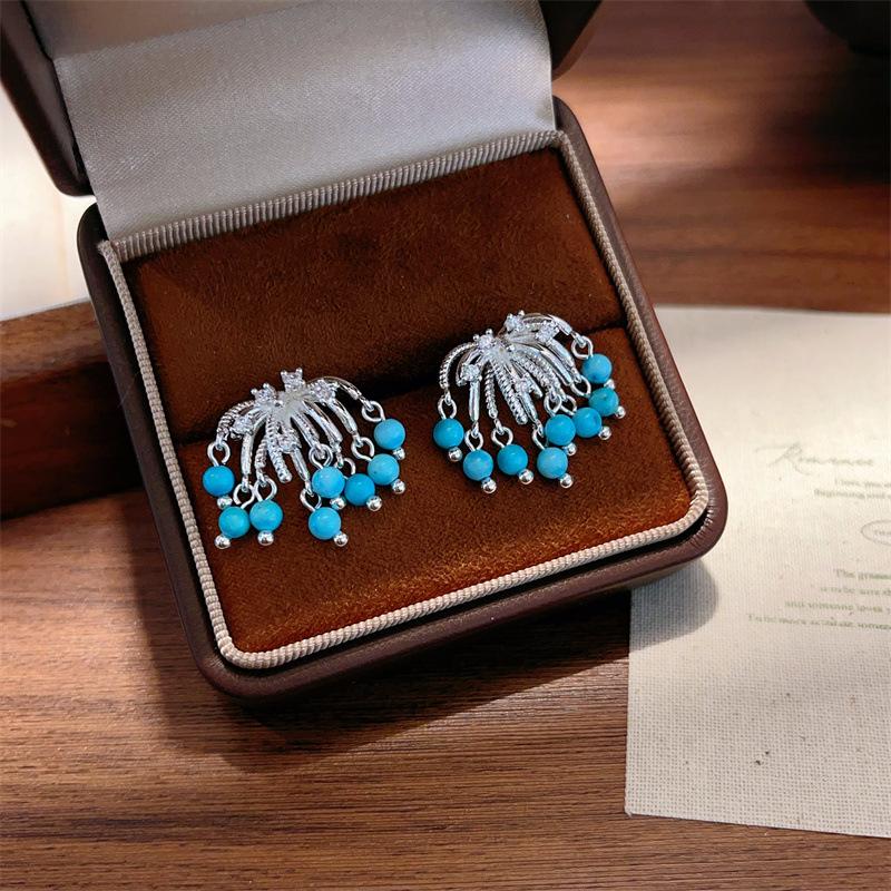 Flower Tassel Earrings Inlaid Floral Leaf Elegant Ear Jewelry