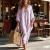 Women's Summer Striped Maxi Dress Loose Fit V-Neck 46085 Sleeve Boho Long Dress Casual