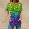 Summer Round Neck 3D Gradient Glitter Print Top Fashionable Casual Short Sleeved Women's T-shirts