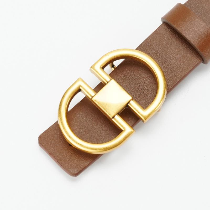 Women's Casual Belt Formal Wear New Smooth Plate Buckle Punched Genuine Leather Cowhide Belt
