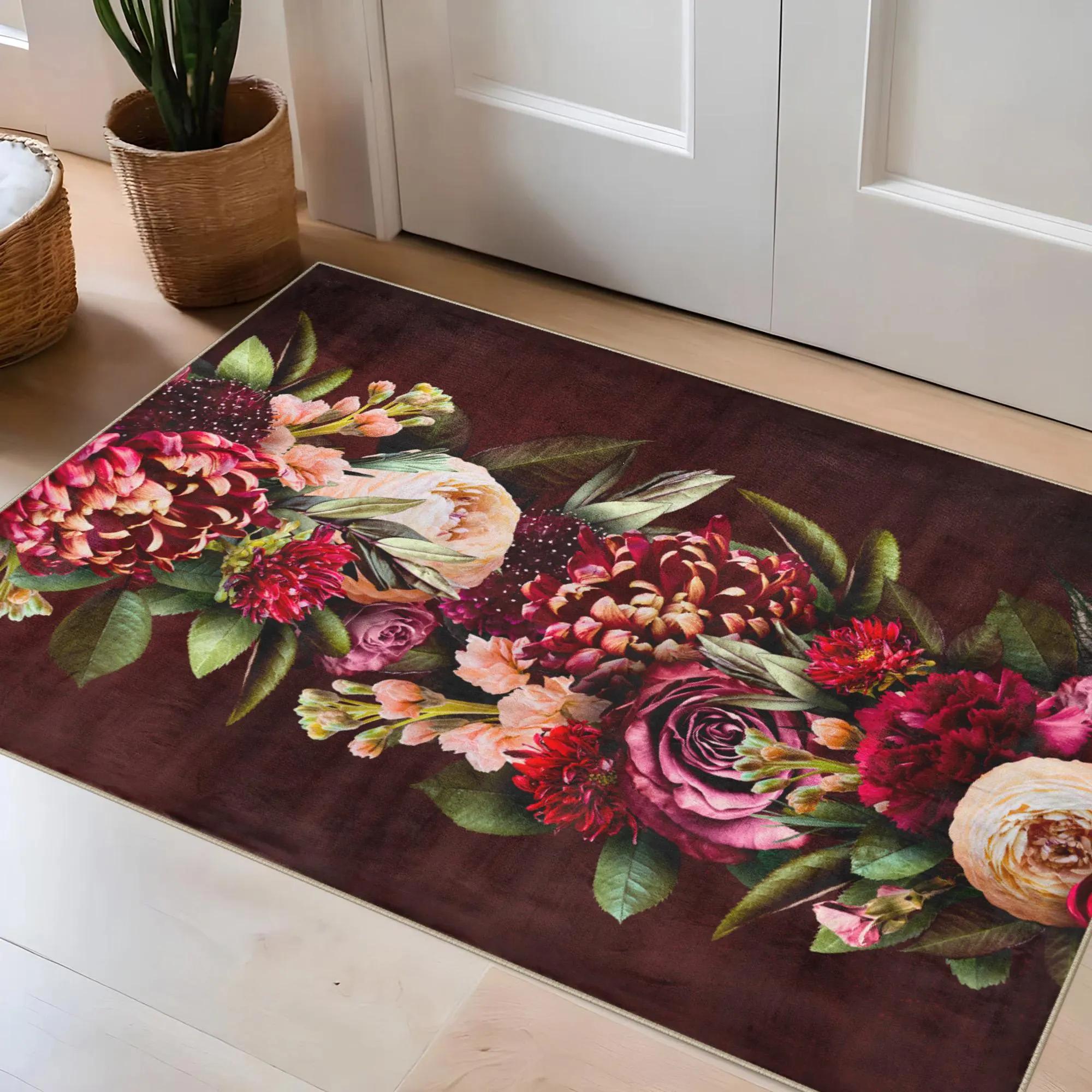 

Door Mat Dark Oil Painting Peony Floral Carpet Rugs Pattern Non Slip Print Entryway Rug for Moody Home Decoration 40cm x 60cm