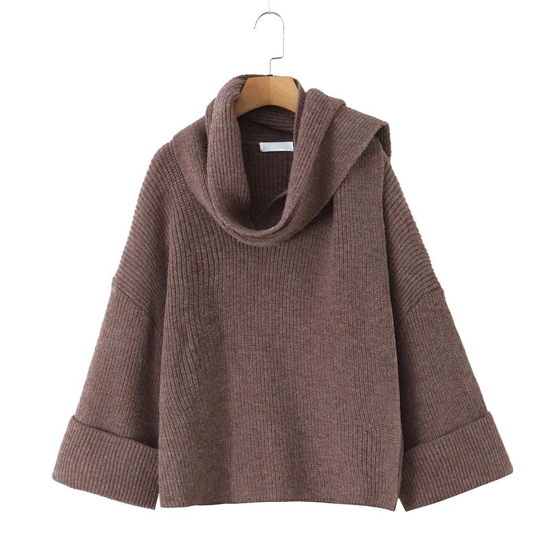 Fall New Women's Clothing French Retro Design Idle Style Loose Scarf Sweater Knitted Cardigan Top