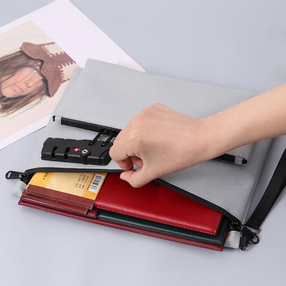 Waterproof Locking File Pouch Password Lock Passport Wallet Portable File Folders Travel Use