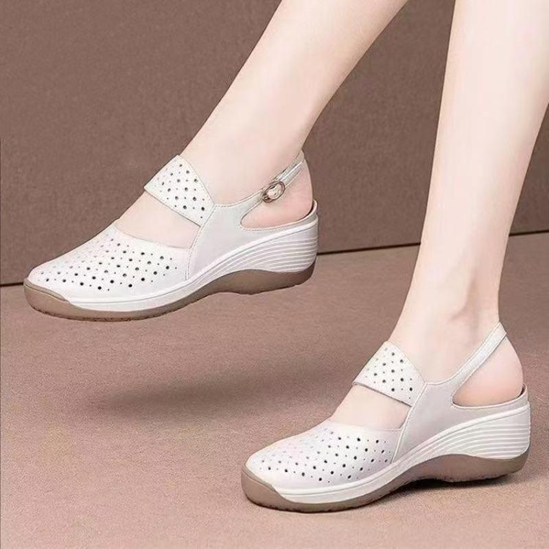 Soft Leather Upper Open-toe Shoes - New Round-toe Large-size Women's Style