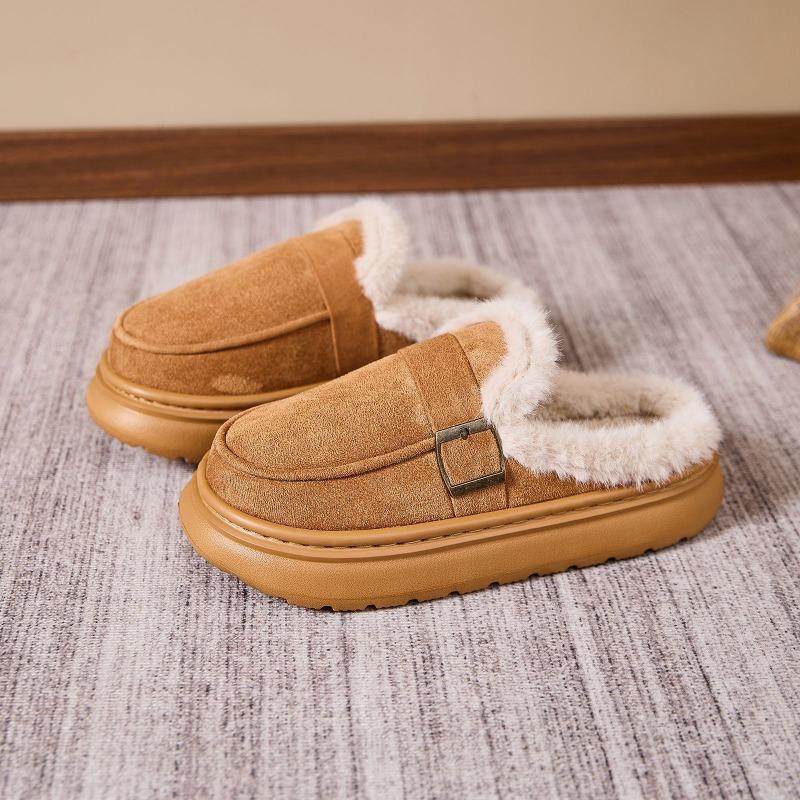 Indoor Plush Warm Fluffy Slippers Women's Simple and Fashionable Cotton Shoes Winter Thick Sole Non-slip