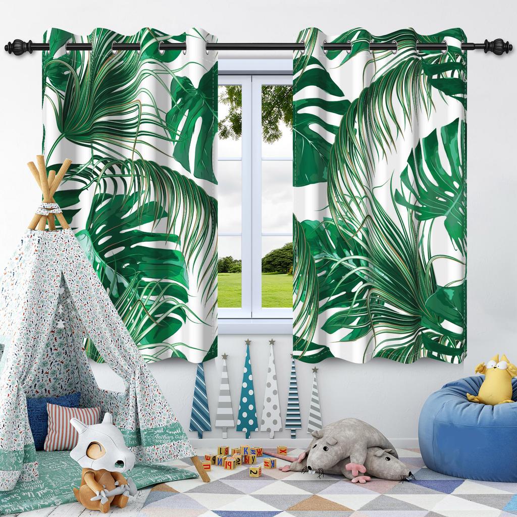 Green Plants Leaves Window Curtain Bedroom Living Room Blackout Curtain Morden Home Decoration Heat Insulation Noise Reduction