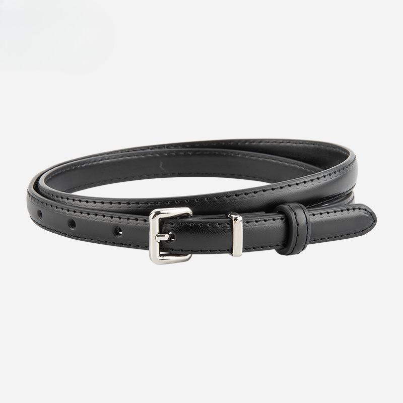 Genuine Leather Retro Silver Buckle Waist-hugging Slim Belt for Women Versatile Dress Simple Decorative Women's Slender Belt