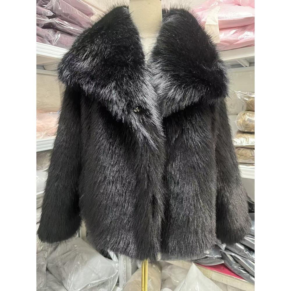 

Жіноча тепла куртка з кишеньковою декорацією на блискавці, хутряна, осінньо-зимова, з лацканами, з довгими рукавами, вільного крою XXL