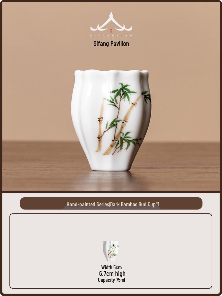 Hand-Painted Gongfu Master Tea Cup - Large Capacity White Porcelain 