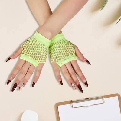 1 Paar Performance-Handschuhe Ausgeschnitten Fischernetz Dünn Strass-Verzierung Hohe Elastizität Fingerlos