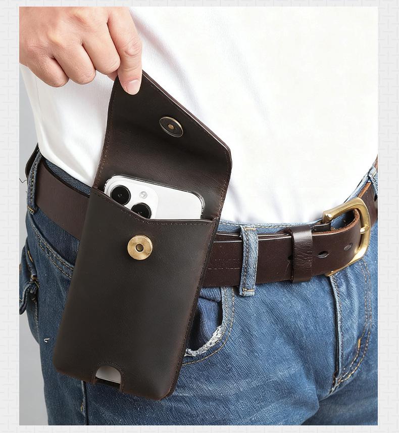 Chao Niu Vertical Style Cowhide Leather Waist Bag - Outdoor Tactical Phone Holder for Men