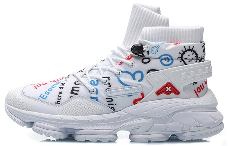 Li Ning CF Countflow AMMO Амортизация Скользкая Устойчивая к истиранию Высокие Повседневная обувь Мужская Белый Красный Синий AGLP137-2 45