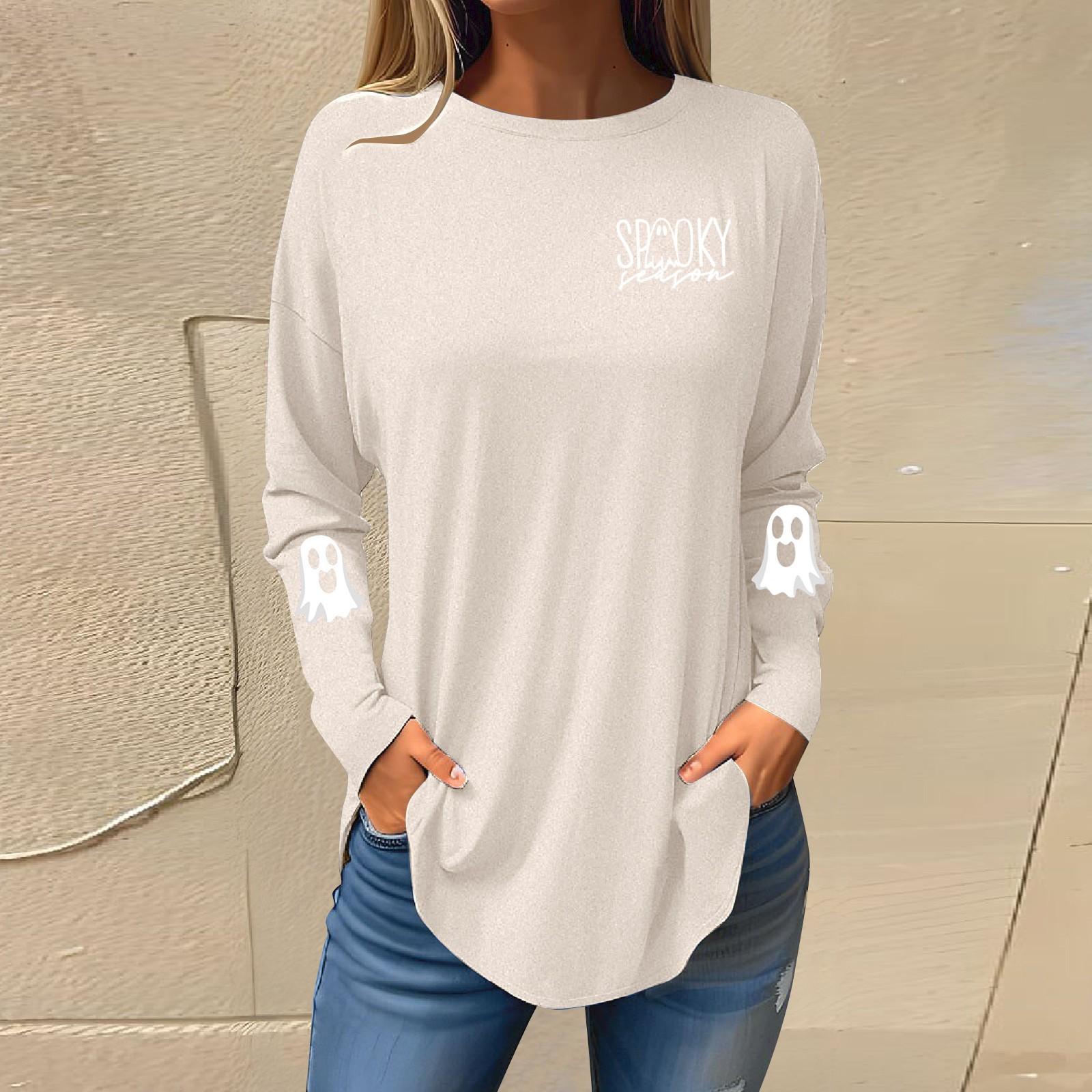 

Tee Shirts For Women Fall Casual Long Sleeve Shirts Sweatshirt Retro Printing Top Pullover S
