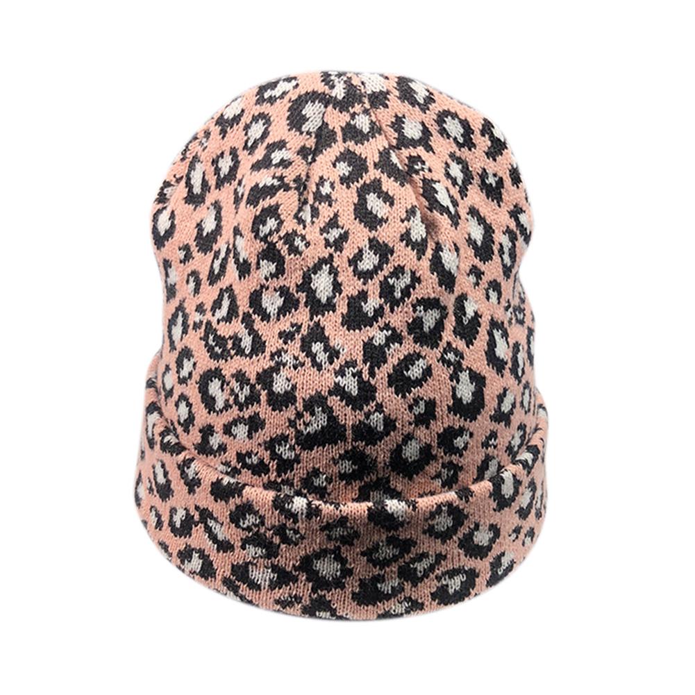 Women Leopard Print Woolen Knitted Cap Retro Autumn Winter Warm Cap Hat