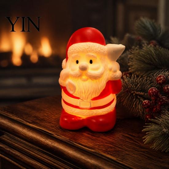 Cozy Nursery Night Lighting Christmas Light, Santa Snowman Elk Bell Figurine Lamp, Glowing Indoor Holiday Table Decorations LED Tabletop Decor,