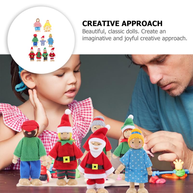 OATIPHO 9-Piece Set of Mini Plush Toys, Wooden Baby Toy Dollhouse with Santa, Family Play, Kids Learning Center, Perfect for the Holidays