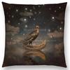 Latest Mysterious Imagine Animals Cushion Cover Forest Raven Fantasy Clouds Sky Moon Stars Earth Dream Girl Prints  Pillow Case