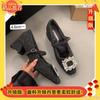 French Low-heeled Black Evening Single Shoes Women's Shoes 2025 Autumn and Winter Rhinestone Square Head Plush Mary Jane Fluffy Shoes