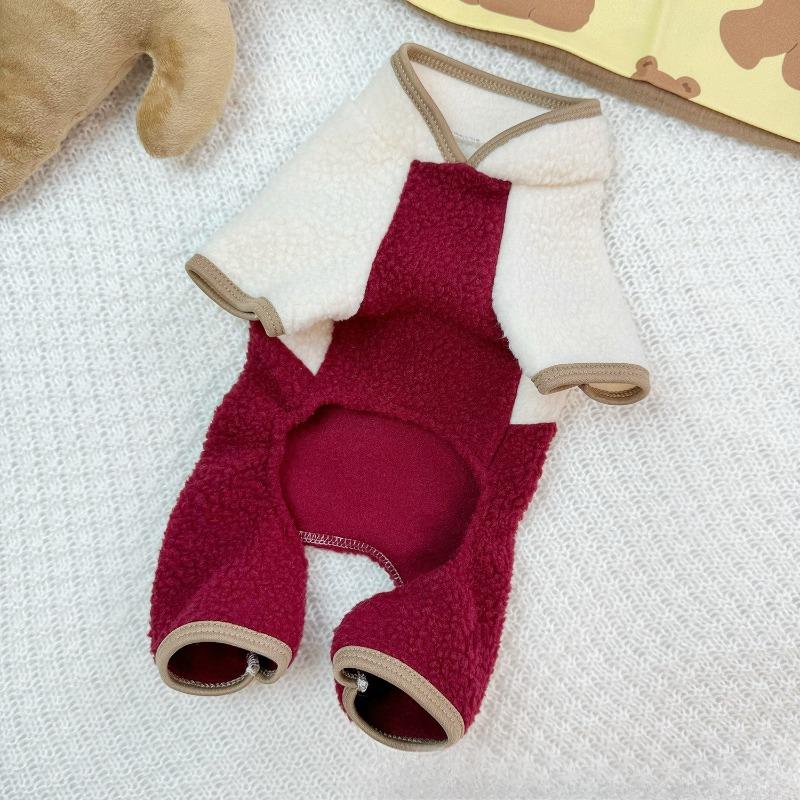 Standing Collar Warm Dog Four-legged Coat for Autumn and Winter, Sheepskin Lined with Additional Padding, Cat Clothing, Pet Supplies