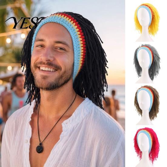 Wig Accessory Hat, High Elasticity Knitted Wool Hand-Crocheted Funny Dreadlocks Hand-crocheted Hat Design Woolen Cap for Party Halloween Daily