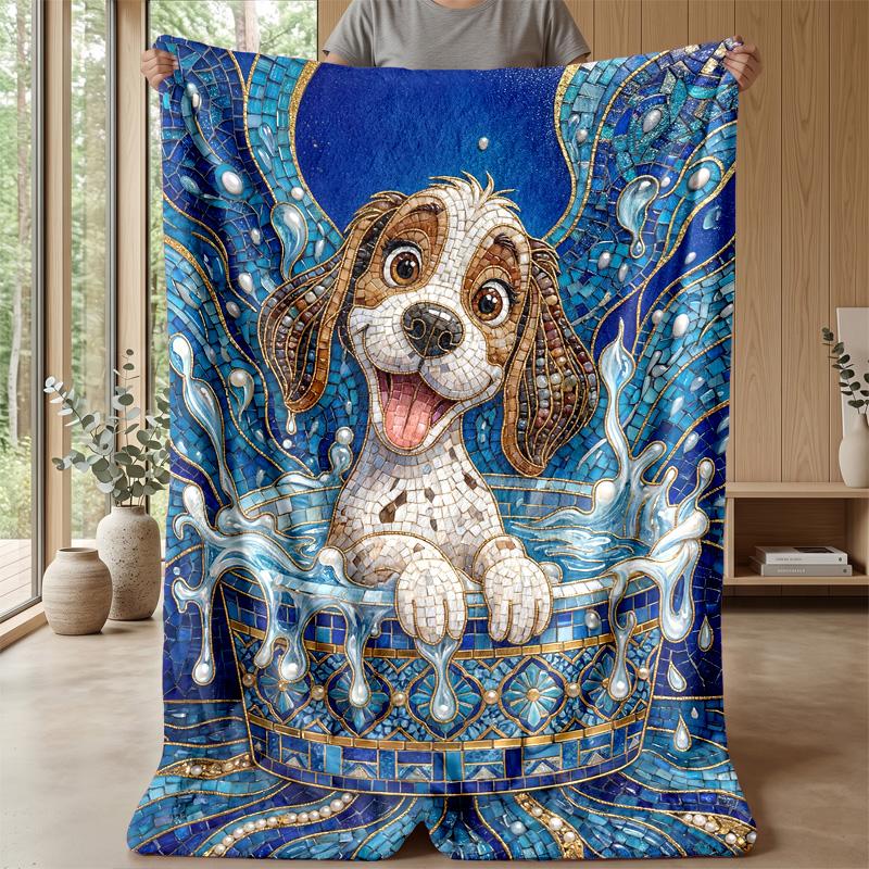 Dancing Dog in Water blanket Personalized Name Flannel Blanket Soft Cozy Plush Throw for Sofa Bed Lightweight Home Decor