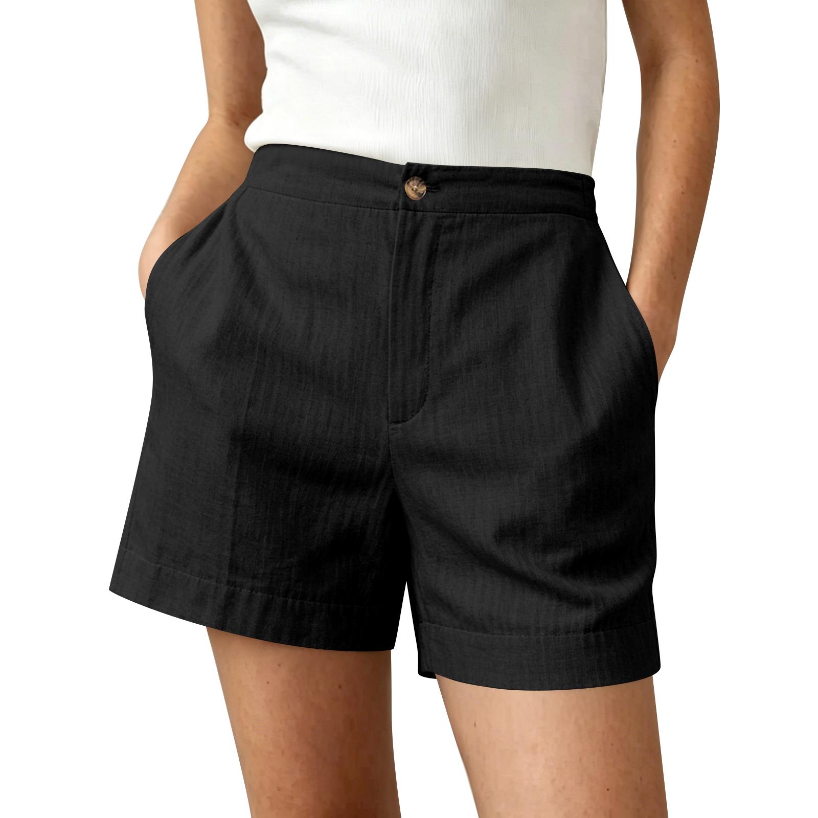 

Women s casual, loose, solid-color shorts L чёрный