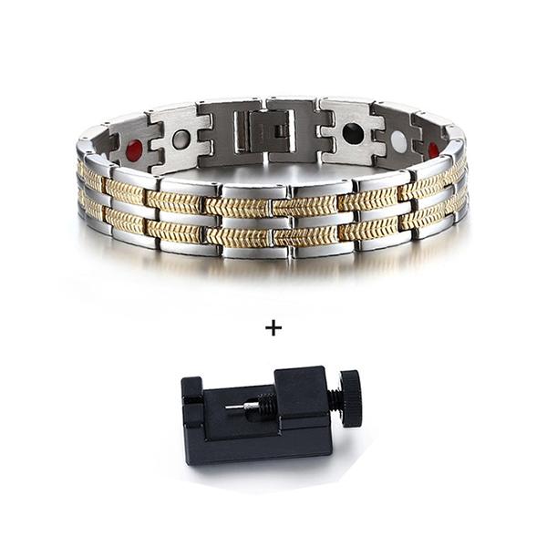 Vinterly Mens Chain Link Bracelet Wheat Black Stainless Steel Health Energy Germanium Magnetic Bracelets Bangles for Men Jewelry