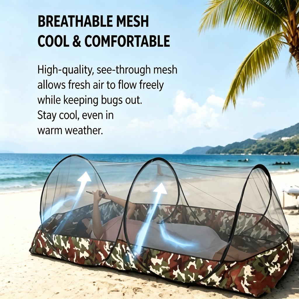 Pop-Up Camping Mosquito Net Tent Portable No Installatio with Camouflage Base for Travel Outdoor Use Full 360° Bug Protection
