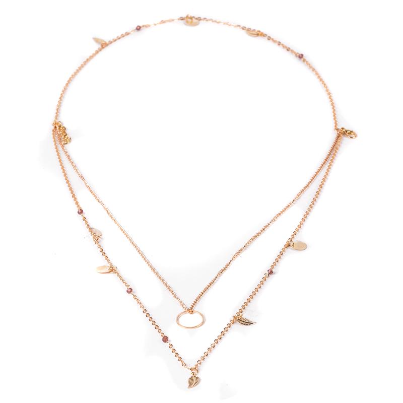 Sexy Bohemian Multilayer Gold Beads Leaf Ring Chain Chocker Necklace Jewelry 