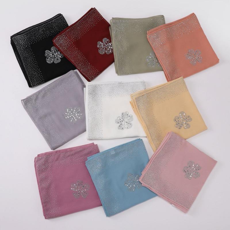 Women S Floral Rhinestone Chiffon Square Scarf For All Seasons