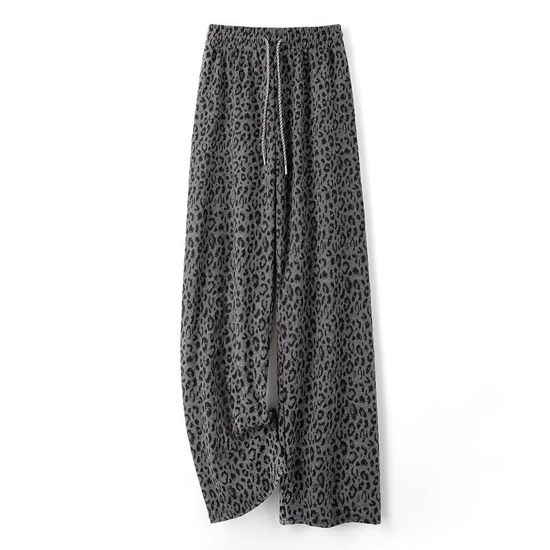 

Women s Elastic Waist Leopard Print Drawstring Casual Pants M