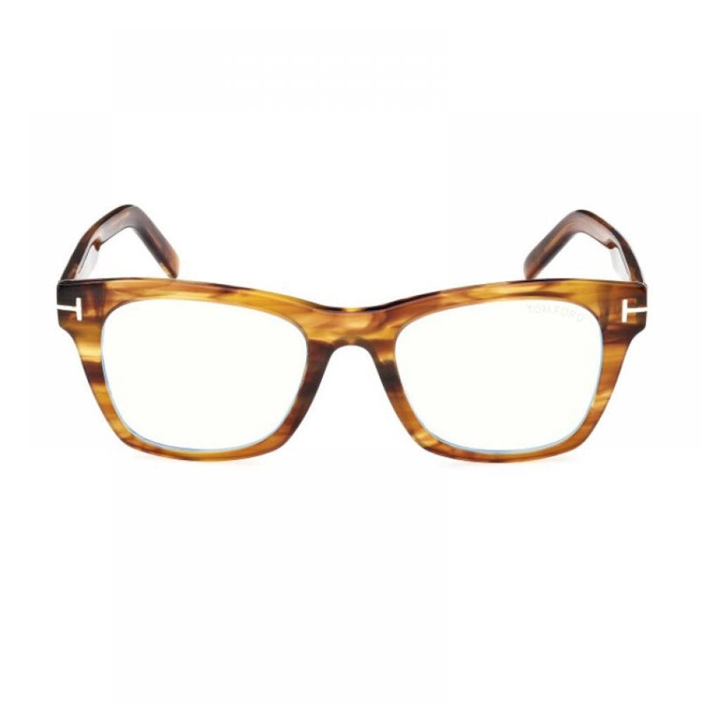 Tom Ford Eyeglasses Square Full Rim  Light Brown Frame And Clear Blue Light Block Lens Ft5886 B047 Black