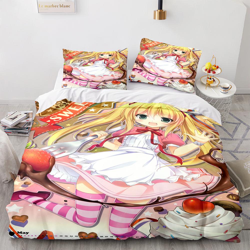 Kawaii Girl Bedding Set Single Twin Full Queen King Size Anime Girl Bed Set Aldult Kid Bedroom Duvetcover Sets 3D Pr Twin S