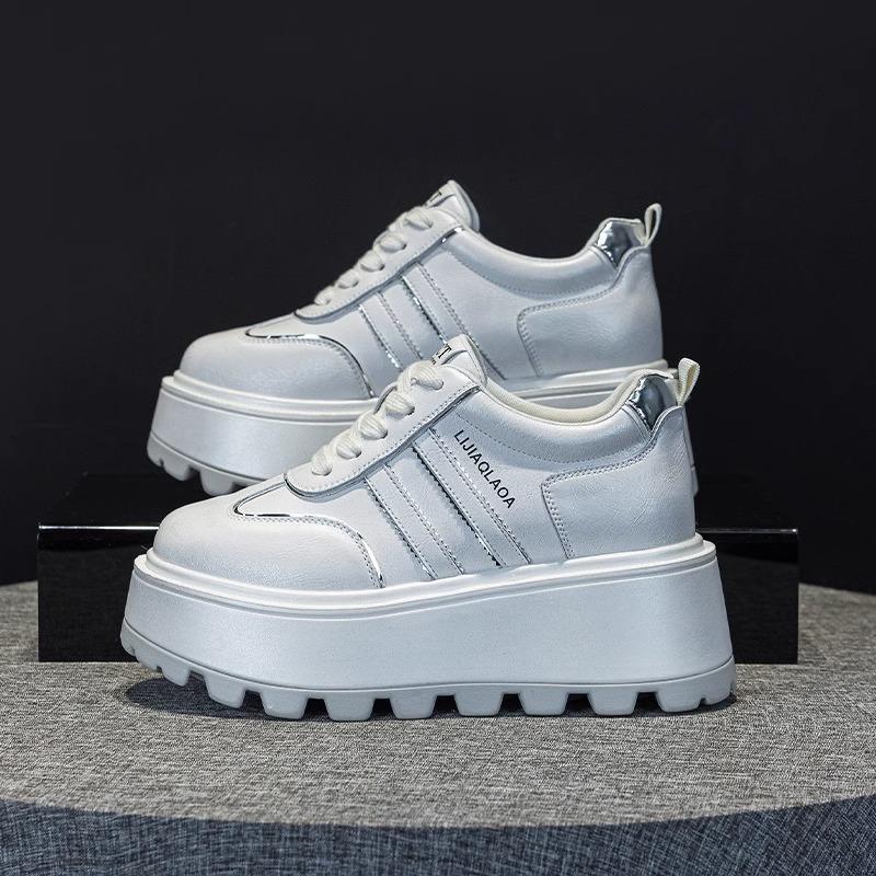 

2025 new spring and autumn student party high value versatile shoes casual thick baseplate shoes popular white shoes 40 серебро белый