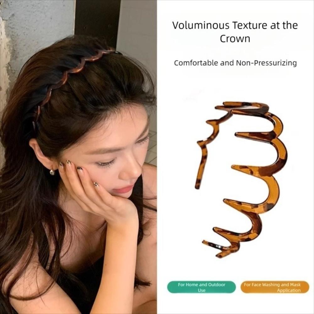 Simple U Shape Wavy Hairband Elastic Non Slip Hair Hoops with Teeth Hair Comb for Women Girls