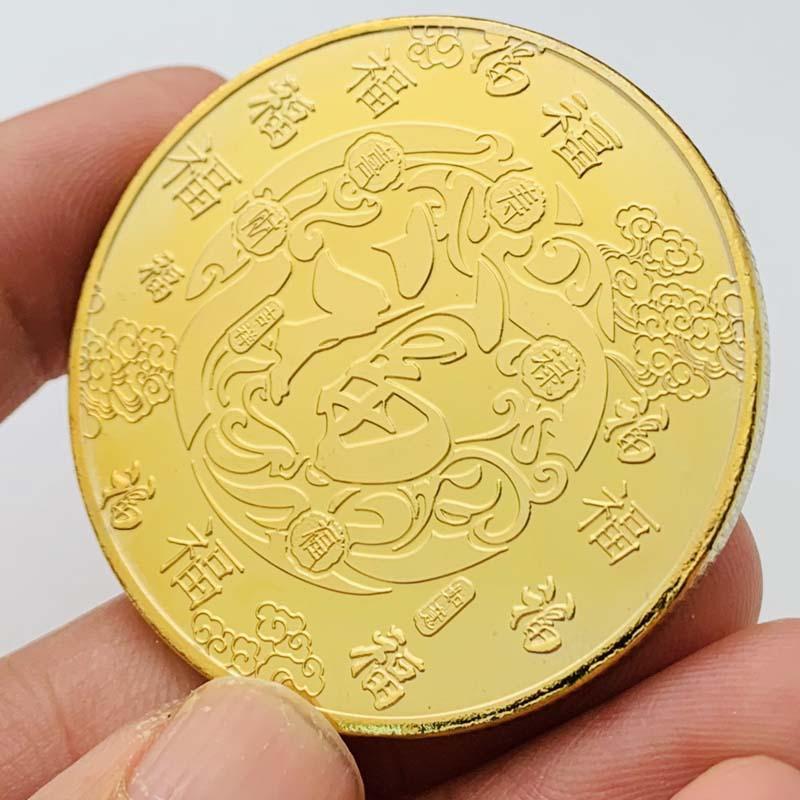 Chinese Qilin animal gold coins, painted commemorative medals, Hundred Blessings gold coins, coins, decorative commemorative coins