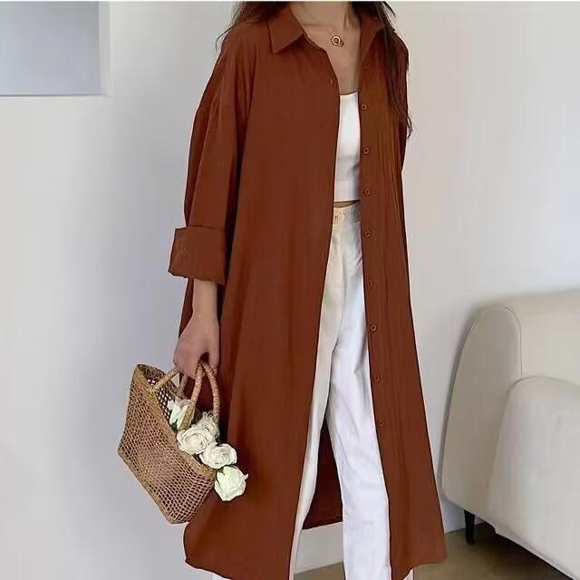 Langarm Midi Damen Herbst Locker Lässig Bequem Weiße Knöpfe Kleider für Damen Robe Femme