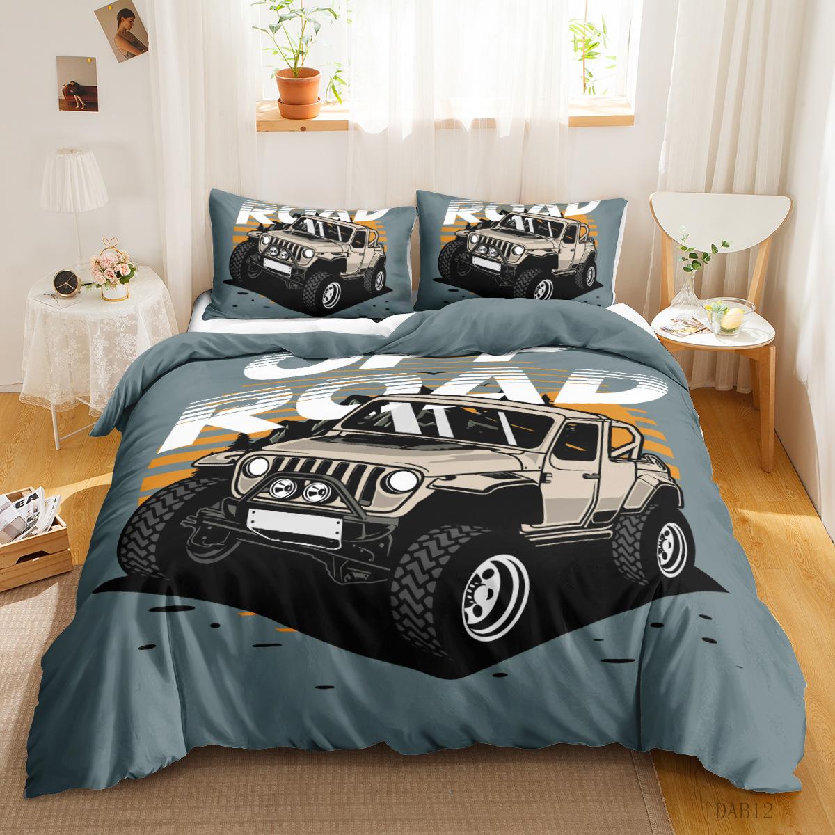 

Off-Road Car Series 3D Digital Printing Kit Bedding Quilt Cover Pillowcase Three-Piece Custom 135 * 200 (two-piece set) 90g