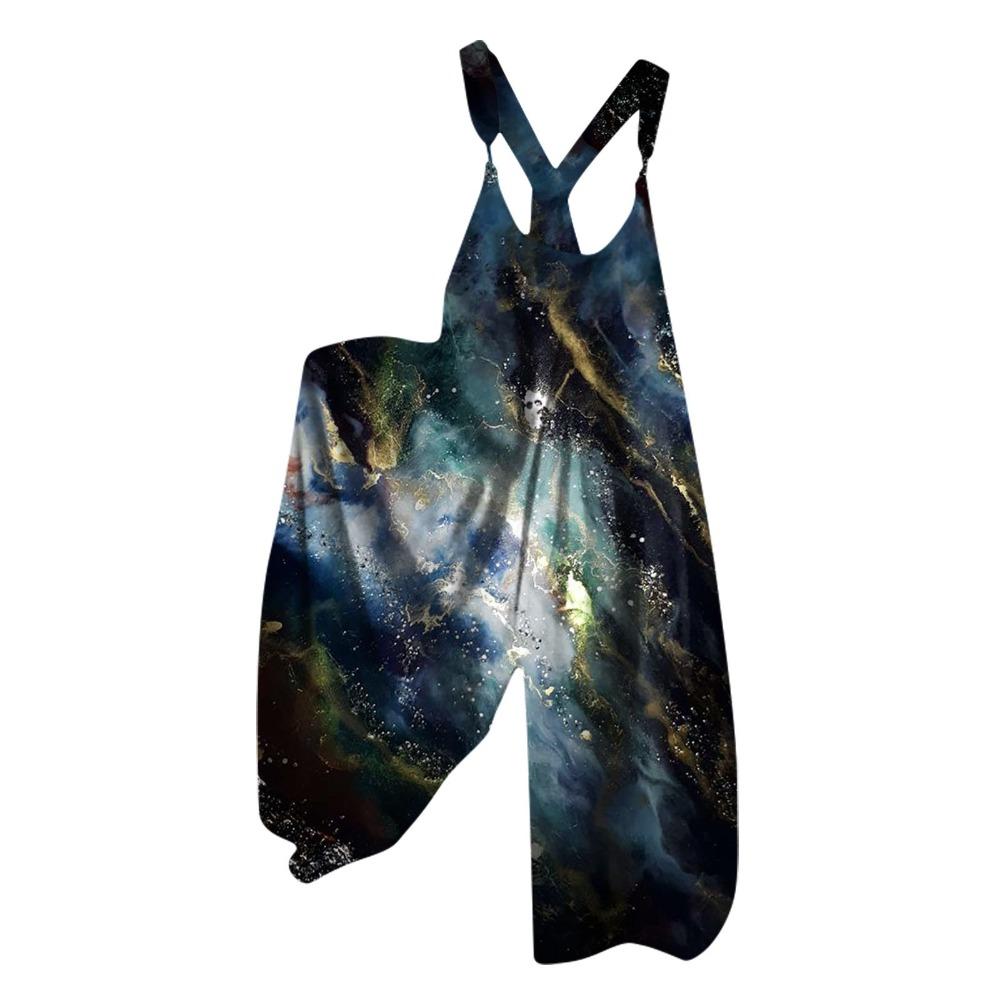 Women's Adjustable Strap Floral Print Overalls Jumpsuit Loose Fit Wide Leg Casual Suspender Pants