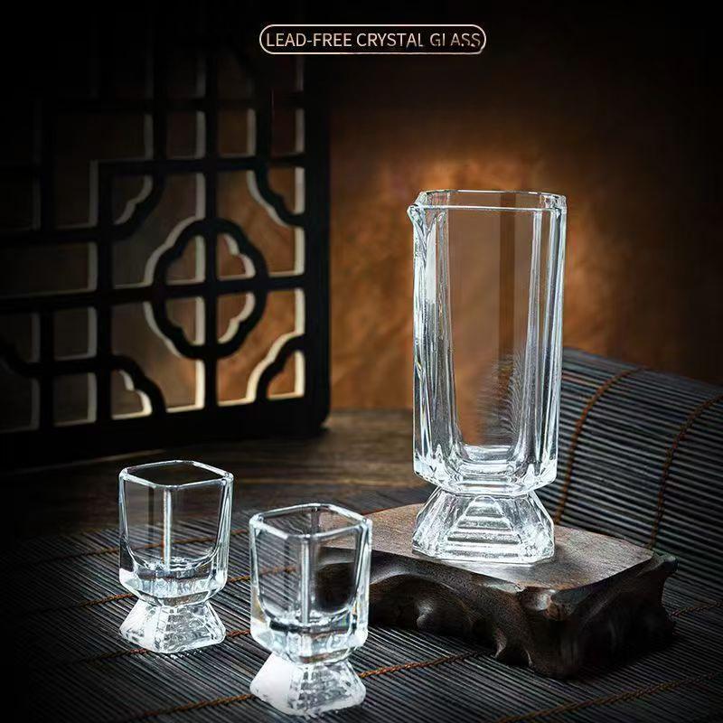 Baijiu Thickened Wine Dispenser Set,Household Glass One-shot Wine Glassware,Transparent Spirit Glasses Dispenser,Decanting Pot