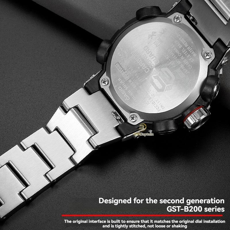 Cinturino in Acciaio Inossidabile per Casio G-Shock GST-B200/B200D | Braccialetto con Attacco 24x16mm | Cinturino Metallico da Uomo Argento/Nero
